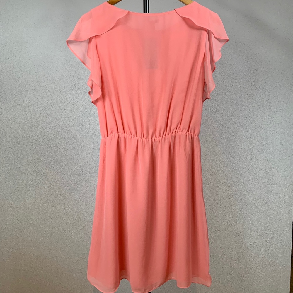 NWT H&M Ruffle-Sleeve Chiffon Mini Dress in Coral Pink - Picture 5 of 10